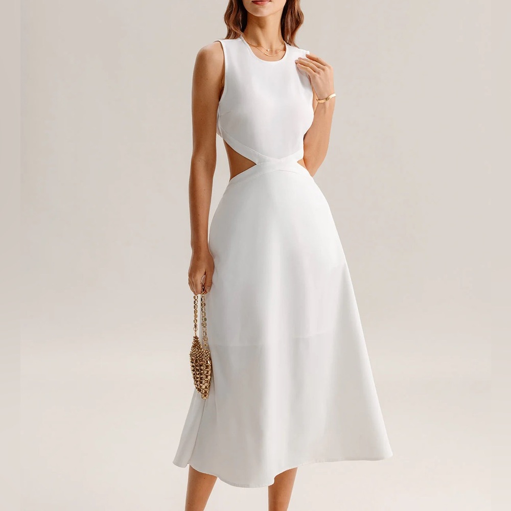 Rihoas White Cutout Sleeveless Midi Dress